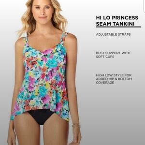 Swim Solutions Floral Hi-Low Tankini Top with Bust Support NWT size 18